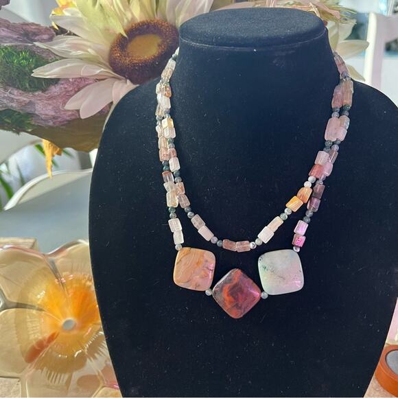 Polished Stones Double Strand Beaded Necklace - Picture 5 of 8